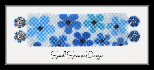 Blue and White Floral Peyote Flat Bracelet