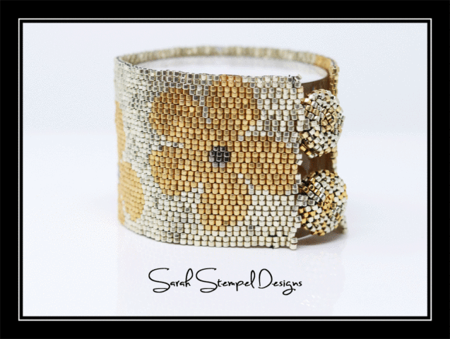 Gold and Silver Floral Peyote Bracelet