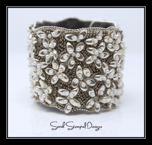 Silver and Pearl beaded flower bracelet